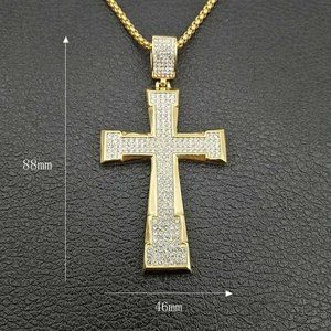 hip hop gold plated jewelry stainless steel  large iced out cross necklace